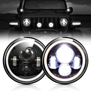 2 x 7" Round LED Headlight  Angle Eyes DRL Turn Signal Light For Jeep 2007-2017 - Picture 1 of 12