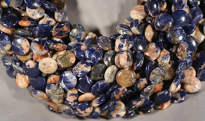 CUENTAS MONEDAS SUPER MELOCOTÓN VERDE Y AZUL SODALITA AFRICANA 18MM 16" STR NARANJA Foto 1 de 2