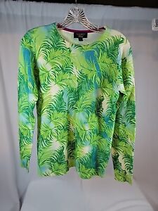 Charter Club Luxury Cashmere Tropical Palm Leaf Sweater Lightweight Green Small
