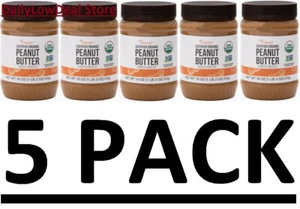 5 PACK - Certified Organic Peanut Butter Smooth & Unsalted 18 oz (Total 90 oz) - Picture 1 of 8