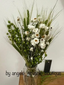 DRIED FLOWERS 'THREE FLOWERS BOUQUET' WEDDING SMALL & SIMPLE CENTERPIECE 12" - Picture 1 of 2