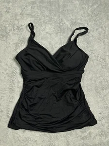 NWT Womens 32D 34DD Tankini Swim Top Shirred Black Anne Cole UW Surplice Tank - Picture 1 of 10
