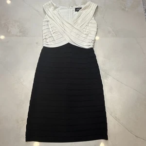 Vestido Vaina Adrianna Papell Petite Negro Blanco Acanalado Para Mujer’s 10P - Imagen 1 de 12