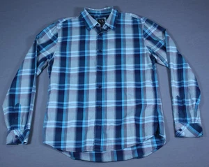 Armani Exchange Fitted Casual Mens Teal Blue Plaid Button Up Long Sleeve Shirt L - Picture 1 of 10