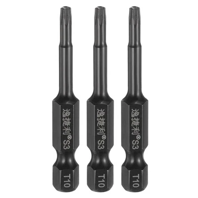 3pcs T10 Magnetic Torx Screwdriver Bits 1/4" Hex Shank 50mm Length, Black - Image 1 of 4