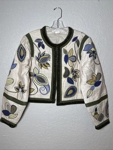 Veronica Seidenjacke mit Bart Größe 6 Benica bestickt Blumenmuster in Auster - Bild 1 von 9