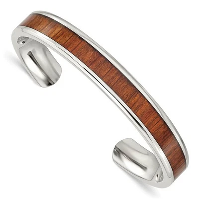Brazalete con incrustaciones de madera roja/naranja de acero inoxidable y 10 mm para hombre Foto 1 de 4