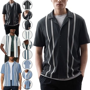 Mens M&S Polo Shirt Textured Stripe Top Waffle Collared Short Sleeve Top - Picture 1 of 6