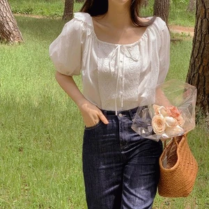Short Sleeved Shirt Bubble Sleeve Top Casual Daily Wear Moderate Elasticity - Picture 1 of 17