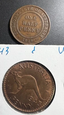 1919 HALF PENNY & 1943 PENNY ~ AUSTRALIA PENNY IS R & B UNCIRCULATED - Image 1 of 4