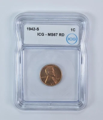 1942-S Lincoln Wheat Cent MS67 RD ICG *1284 - Image 1 of 4