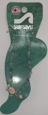 冲浪风格粉色海龟蓝色串珠链手链脚链吊坠 136253 全新 — 第 1/2 张图片