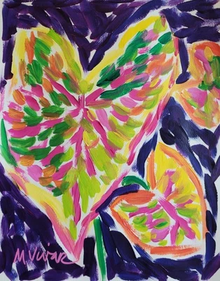 Pintura abstrata arte arte arte fauvismo colorido botânico original 11x14 MONA VIVAR - Imagem 1 de 4