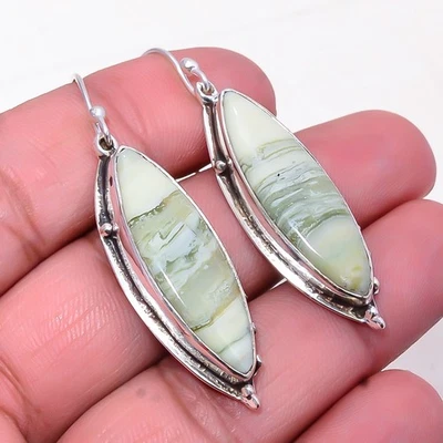Natural Serpentine 925 Sterling Silver Earring 2.07" E82100423, Christmas Gift - Image 1 of 4