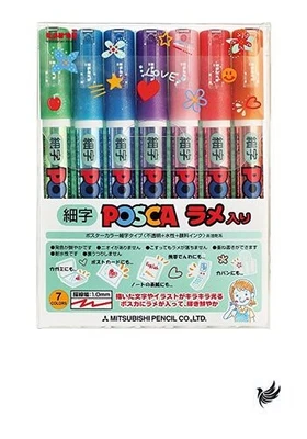 Mitsubishi Uni Posca Glitter Marker Pc-3ml 7C  Fine Point  7 Colors Set - Image 1 of 3