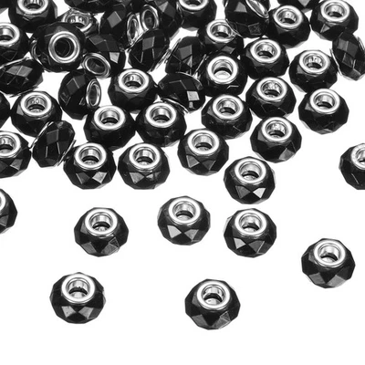 50Pcs 14mm Large Hole Acrylic Beads Black European Loose Faceted Bead Foto 1 de 4