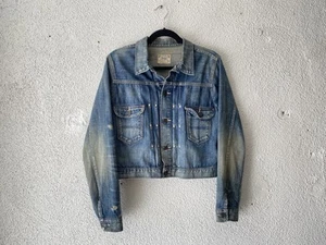 POLO RALPH LAUREN indigo DISTRESSED TYPE 2 PLEATED DENIM JACKET S 1950s Vtg - Picture 1 of 14