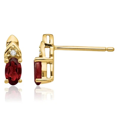 14K Solid Yellow Gold Garnet Diamond Dangle Stud Earrings - Image 1 of 4