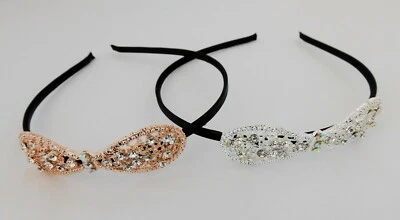 Butterfly Headband Rhinestone Thin Black Band Metallic Accent On Side Dressy  - Image 1 of 4