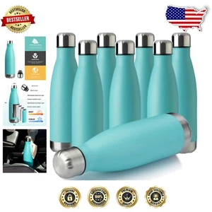8 Pack 17oz Vacuum Insulated Stainless Steel Sport Water Bottle - Leak-Proof - Picture 1 of 8