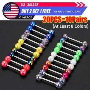 20PCS Surgical Steel Straight Nipple Ring Tongue Barbell Nipplering Piercing 14G - Picture 1 of 10