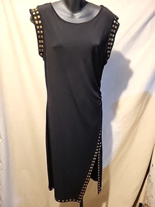 MICHAEL Michael Kors Asymmetrical Woman Black Stretch Gold Studded Shift Dress L - Picture 1 of 14