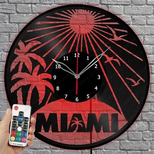 LED Vinyl Uhr Miami Vinyl Schallplatte Wanduhr Wohndeko 1208 - Bild 1 von 11