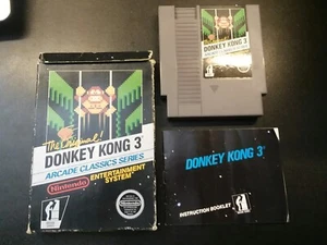 Donkey Kong 3 CIB Nintendo NES Non Rev-A 5 Screw Hangtab Box Tested E1 - Picture 1 of 5