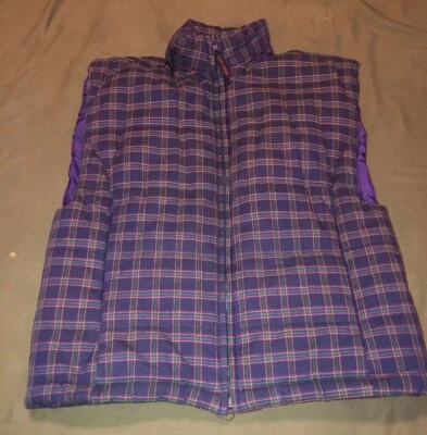 女孩青少年 Ralph Lauren Puffer 背心,尺寸 L 12/14 紫色格子 — 第 1/4 张图片