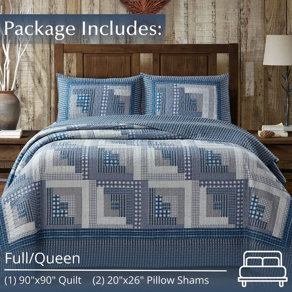 Virah Bella - Montana Cabin Blue - Lightweight Reversible Quilt Set - Image 1 of 4