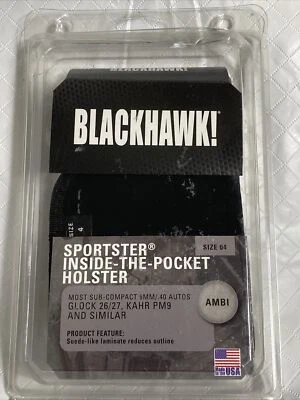 Blackhawk Sportster Inside-The-Pocket Holster Glock 26/27 Kahr PM9 Ambi Size 04 - Image 1 of 4