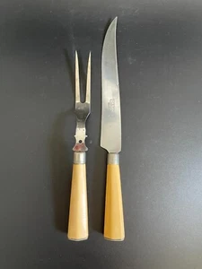 30er Jahre Nasco Stainpruf Tranchierset Gabel & Messer mit Bakelitgriff - Bild 1 von 11