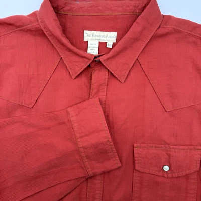Territory Ahead Men's Long Sleeve Pearl Snap XXL 2XL Red Striped Pocket Western - Image 1 of 4