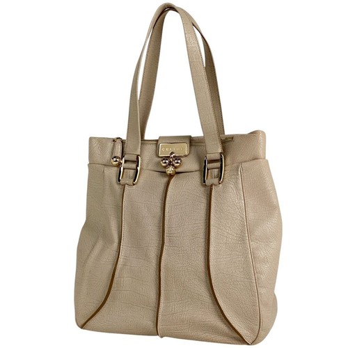 Borsa a tracolla con logo CELINE tote bag emblema pelle beige USATA originale #S2135
