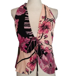 Free People Hot Tropics Sleeveless Top L tie front BLOUSE racerback floral v nec - Picture 1 of 12