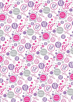 2 Sheets 18th Birthday Wrapping Paper 18 Giftwrap Female White Pink Lilac PA-W42 - Image 1 of 2