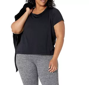 Women Black T Shirt Size 1X Short Sleeves Jacquard Mesh - Picture 1 of 8