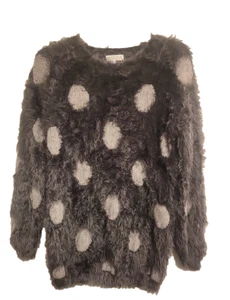 Joseph A Gray White Polka-Dot Fuzzy Eyelash Sweater Medium long length Retro 80s - Picture 1 of 5