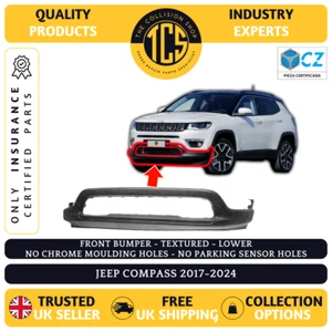 JEEP COMPASS 2017-2024 FRONT BUMPER TEXTURED LOWER NO CHROME INSURANCE CERTIFIED - Picture 1 of 7