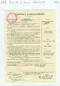 Dépt 13 - Casino Municipal de Cassis & Monaco - Contrat d'un Artiste 07/05/1956 - Picture 1 of 1