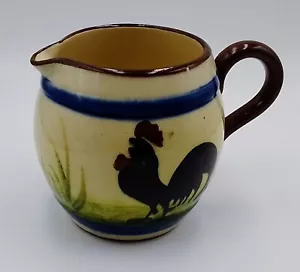 Rare vintage Devon Torquay Ware Motto Ware Glazed Cream Jug BLACK COCKEREL 9cm - Picture 1 of 4