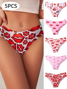 Women's 5pcs Seamless Lip Print Sexy No Show Panties Size X-Large Stk# B3 - Picture 1 of 7