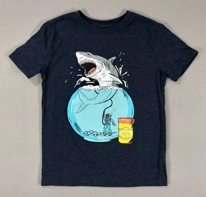 Cat & Jack Shirt Boy's Small (6/7) Blue Shark Graphic Pullover Crew Short Sleeve - Picture 1 of 4
