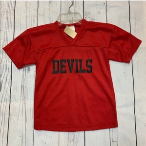 Childs Unisex Red & Black Devils Logo Mesh Football Uniform Sports Jersey NWT - Picture 1 of 2