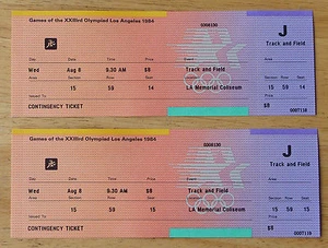 Two (2) 1984 Los Angeles Olympics tickets - Track and Field - UNUSED w/stubs - Picture 1 of 2