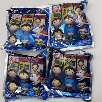 NUEVO — DC Comics SuperHéroe Figura 3D Bolsa Clip — Lote de 4 Bolsas Ciegas Selladas Foto 1 de 2