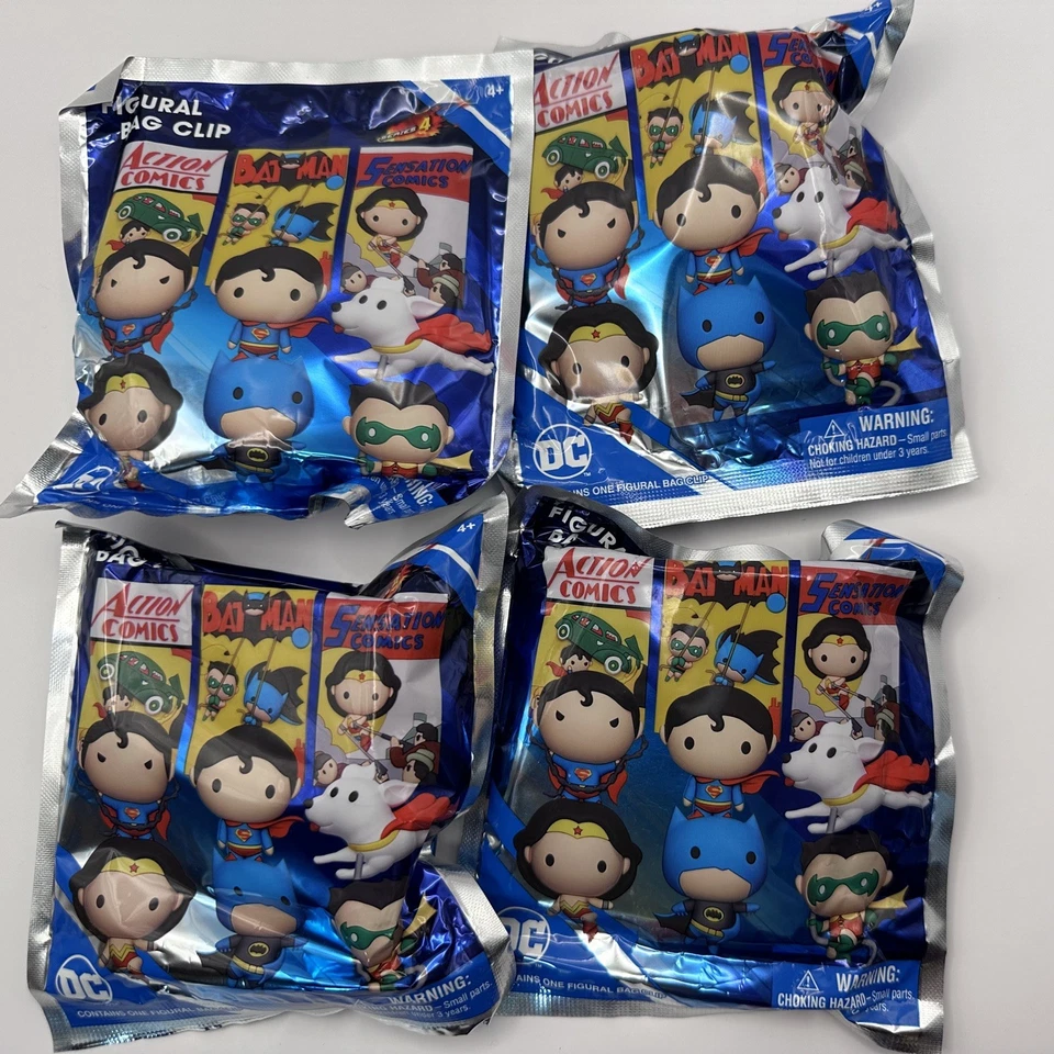 NUEVO — DC Comics SuperHéroe Figura 3D Bolsa Clip — Lote de 4 Bolsas Ciegas Selladas Foto 1 de 2