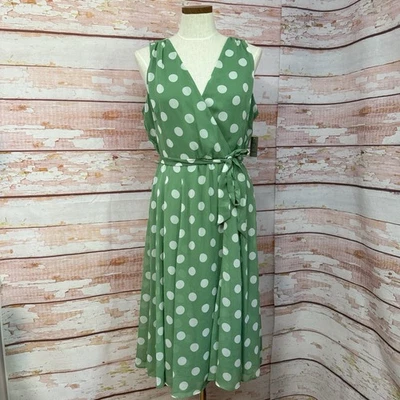 Vestido Danny & Nicole Sin Mangas Lunares Talla 12 NUEVO Verde Clásico Midi Foto 1 de 4