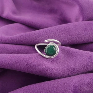 Sterling Silver Round Malachite Stone Band Promise Ring Jewelry Size All Size - Picture 1 of 6