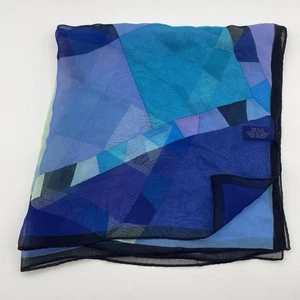 Blue Lavender Geometric Square Scarf 20x20” Black Border 100% Silk - Picture 1 of 6